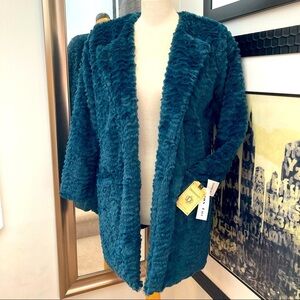 New Democracy emerald green faux fur long line jacket